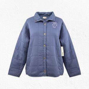 Amuse Society Beach Vida Bling Blue Quilted Cotton Jacket Oversized Sz Large XL